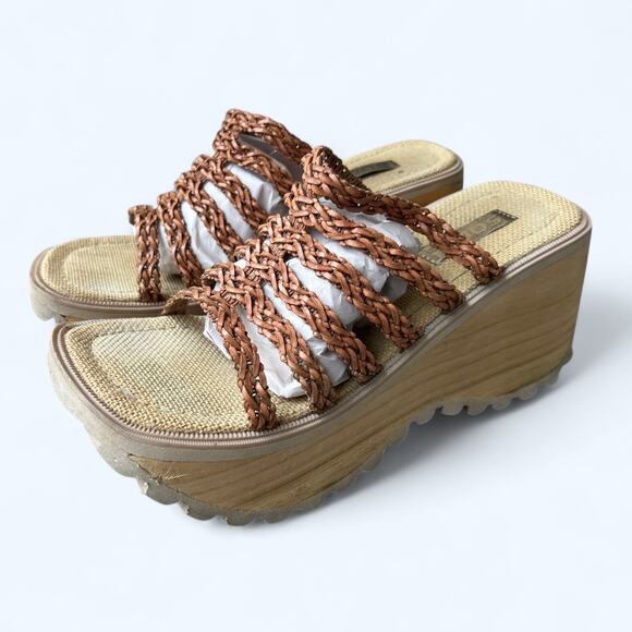 Vintage 90s Y2K SODA Braided Chunky Platform Wedge Sandals Womens Size 9 10 Boho - Picture 2 of 14